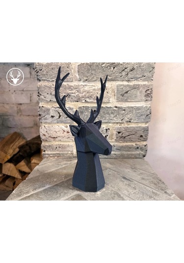 2 Adet Siyah Beyaz Dekoratif Geyik Görünümlü Poli Vazo, Dekoratif Biblo, Masa Üstü Geyik Kafası Obje