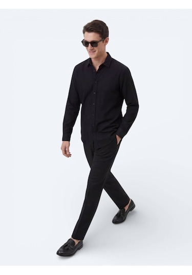 Kip Siyah Regular Fit Dokuma Casual %100 Pamuk Gömlek