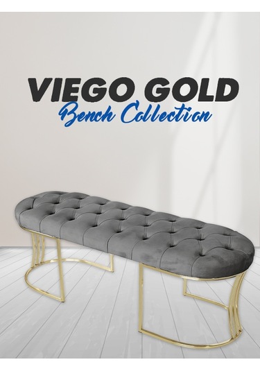 VİEGO GOLD GRİ-Kapitoneli Model Puf&Bench&Koltuk-Oturak-Uzun Makyaj Puff-Yatak Odası Ucu&Önü