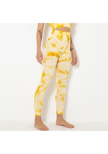Wezone Yüksek Bel Desenli Kadın Yoga Taytı - Nem Geçirmez Spor Ve Fitness Pantolon Sarı