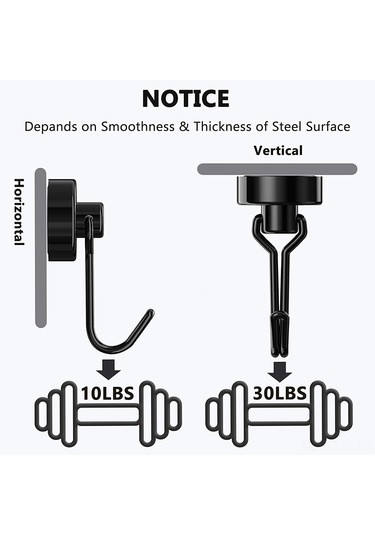 Xiyyadms "güçlü Neodimyum Mıknatıslı Askı Kancası - 30lb Kapasiteli, Paslanmaz, İç/dış Kullanım" Siyah