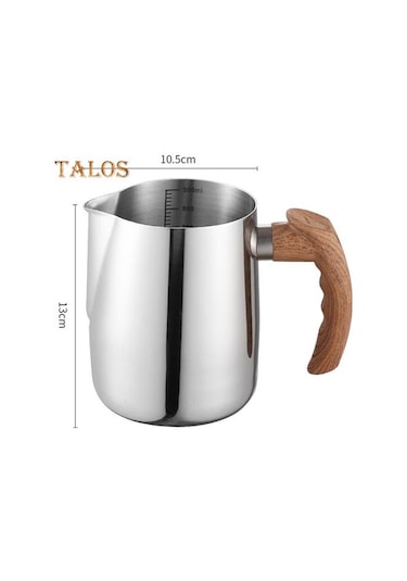 Siyah 600/1000 Ml Süt Köpürtme Sürahi Hassas Ölçekli Ahşap Saplı Damlamasız Borulu Paslanmaz Çelik Latte Kahve Fincanı 1000ml