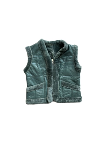 Patchwork İçi Kürk-dışı Süet Gerçek Deri Çocuk Yelek Turkuaz