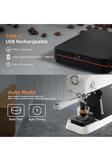 Fosenze Kahve Ölçeri, 3 Modlu, 0.1g Hassasiyetli, 2kg Kapasite, Zamanlayıcı, Usb Şarjlı, Siyah, Kahve Harcı Ve Pişirme İçin Siyah