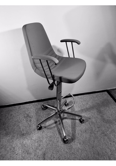 Tekerlekli Gri Deri Rahat Kollu Bar Sandalye Modelleri Gri