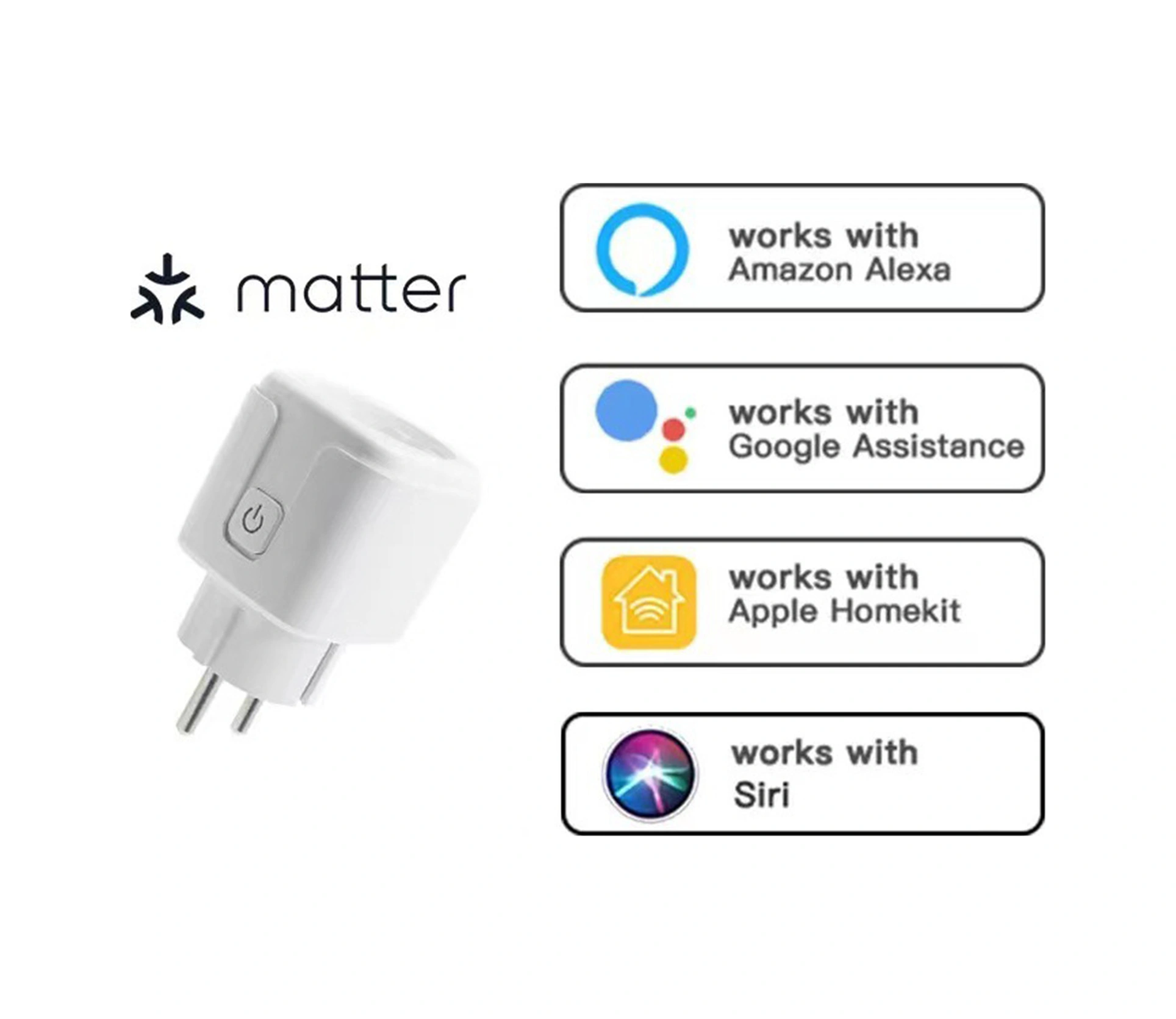 Moveevo Matter Protokolü Destekli Akıllı Prizi 16a - Wi-fi Bağlantısı, Çocuk Koruma, Google Home/amazon Alexa Uyumlu, 2000w Maksimum Güç Akıllı Priz