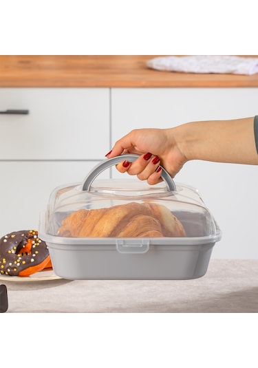 Porsima 1094 Soft Kilitli Taşıma Çantalı Pasta Kek Börek Kabı Gri