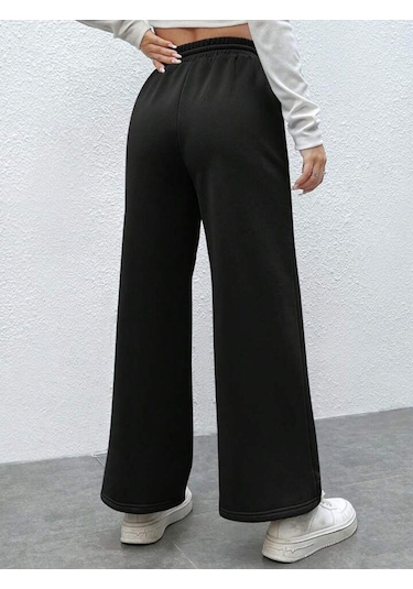 Kallima Siyah Çimalı Yüksek Bel Bol Paça Mevsimlik Eşofman Altı Siyah