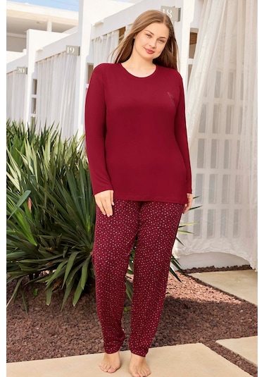 Aydoğan Kadın İnci Büyük Beden Kiraz Kırmızı Pijama Takımı 0496 Kırmızı
