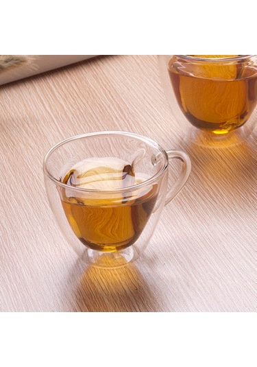Cbtx Kalp Şeklinde Çift Duvar Cam Kupa Dayanıklı Şeffaf Çay Bardakları 180ml