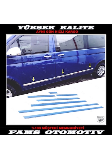 Vw T5 Transporter Krom Yan Kapı Çıtası 7 Prç 2003-2015 Uzun Şase
