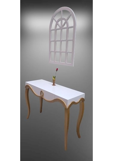 Dresuar CNC Çökertme Model Windows Ayna Gold Lake Beyaz Tabla Kayın Aslan Ayak El Yapımı Beyaz