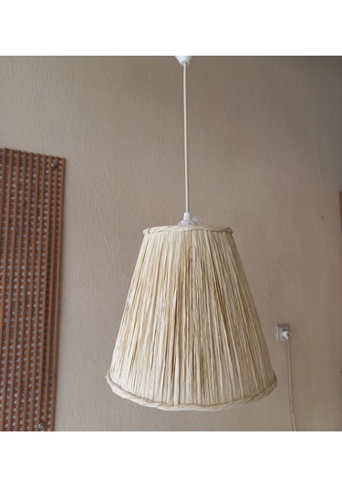 N-21 Kemik Rengi Rafya El Yapımı Avize Krem