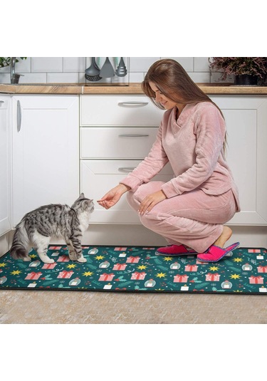 Noel Desenli 2'li Mutfak Matı, Anti-yorgunluk, Yastıklı Ve Kaymaz, Mutfak Ve Ofis İçin Noel Hediye Feneri