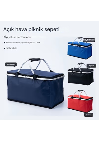 Alüminyum Çerçeveli Yalıtımlı Piknik Çantası Saklama Sepeti Kırmızı