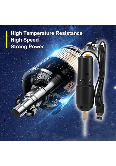 Kangvka Siyah Usb Minik Elektrikli Matkap - 10 Adet Matkap Ucu 0.8-1.2mm Ve 50'er Adet Altın/gümüş Kuyrukli Çivi İle Taş, Perde, Pırlanta Delme