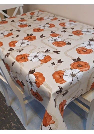 Elyaflı Pvc Muşamba - Desenli Silinebilir Masa Örtüsü Turuncu Turuncu