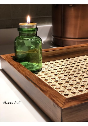 Rattan Hazeran Tepsi Eskitme Model Dikdörtgen %100 Doğal Hazeran M017