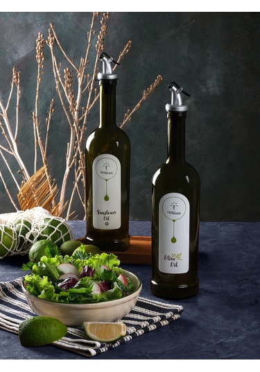 Amber 2'li 750 ml Zeytinyağı ve Sıvıyağ Yağdanlık Şişesi Ayçiçekyağı,Yağlık*Stantsız fb