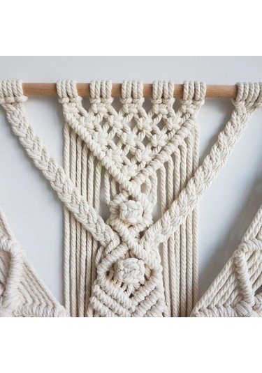 Novahub Boho Chic Bohemian El Dokuma Makrome Goblen Duvar Dekoru, 55x75 Cm, Ahşap Ve Pamuk İpli, Ev Ve Otel Dekorasyonu İçin Uygun 1 Adet