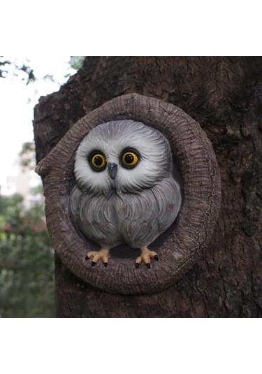 Suntek Reçine Baykuş Heykel Ağacı Süsleme Bahçe Sanatı El