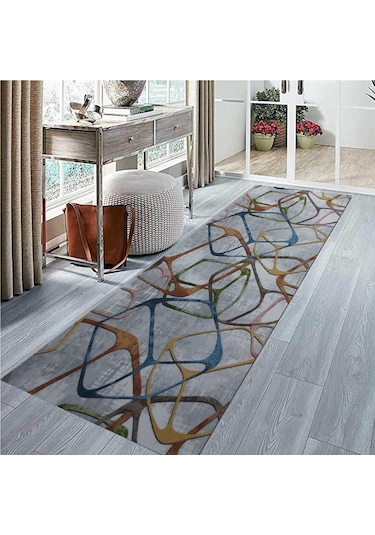 Multi Gri Kaymaz Tabanlı Kesme Yolluk Koridor Mutfak Salon Halısı