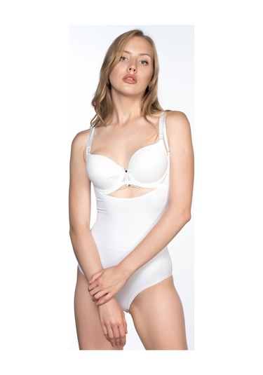 Beyaz Mı Emay 2023 Göğsü Açık Body Korse Beyaz