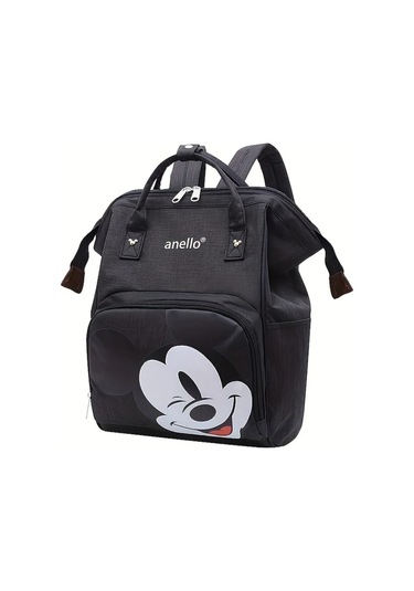 Wangxi 1pc Disney Mickey Anime Karikatür Siyah Sırt Çantası Geniş Çok Cebi Oxford Kumaş Günlük Seyahat Alışveriş Tatiller Siyah