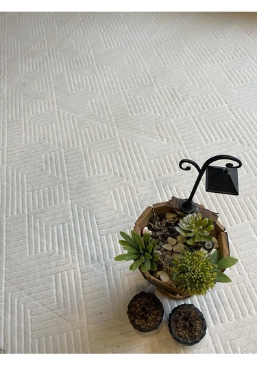 Rölyef Halı Yolluk Krem Kaymaz Taban Makinada Yıkanabilir Salon, Mutfak & Koridor Krem