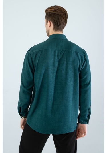 Rahat Kesim Keten Dokulu Gömlek Nefti