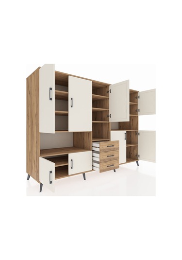 Kronos Dolap 13 Raflı 3 Çekmeceli 9 Kapaklı 220x59x163 Çam-aytaşı Çam-aytaşı/çam