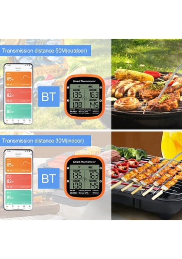 Tenfowee Bluetooth Bağlantılı Akıllı Et Termometresi, Anlık Okuma Ve Alarmlı, Kamp Ve Barbekü İçin Çok Renkli