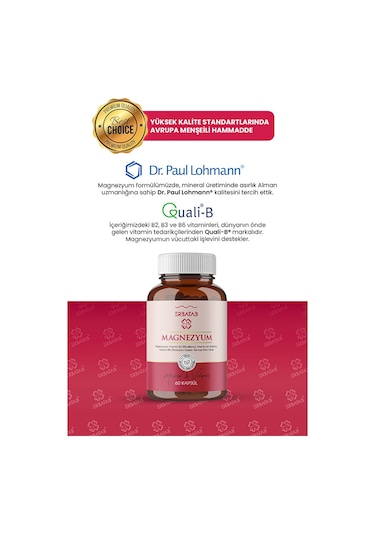 Erbatab Magnezyum Bisglisinat Sitrat Malat & Vitamin B2 B3 B6 3'lü Form 60 Kapsül