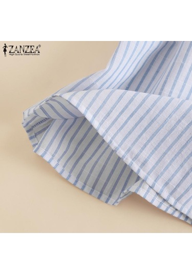 Zanzea Yaz Günlük V Yaka 3/4 Kollu Kadın Çizgili Bluz Siyah