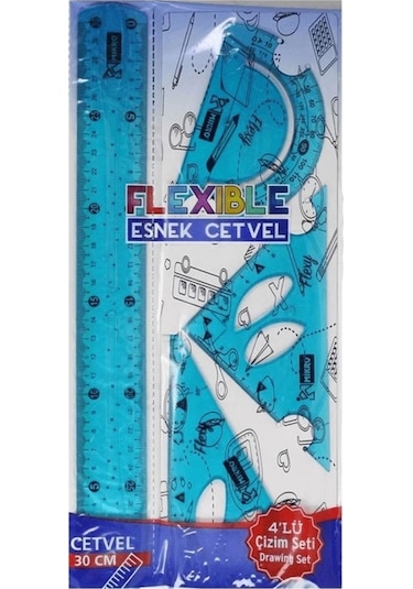 Esnek Cetvel 4'lü Çizim Seti Kırılmaya Dayanaklı Mavi Fl-04 Mavi