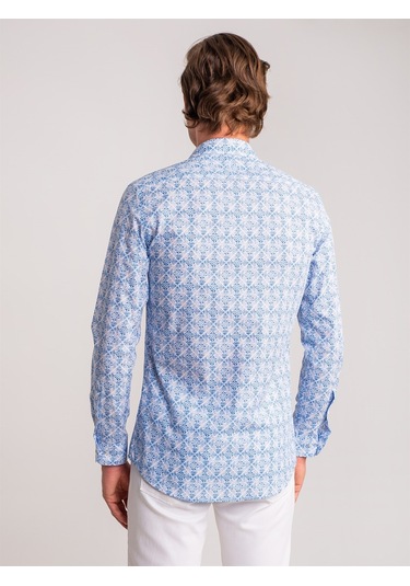 Dufy Mavi Erkek Slim Fit Paul Yaka Uzun Kol Gömlek - 60637 Mavi