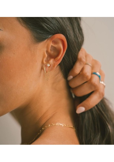 Geeksen Zirkon Taşlı Zincirli Küpe Ve Küpe Seti - Tek Satırlı Zirkon Desenli, Gümüş Altlı Altın Renkli, Modern Ve Benzersiz Stil Gold