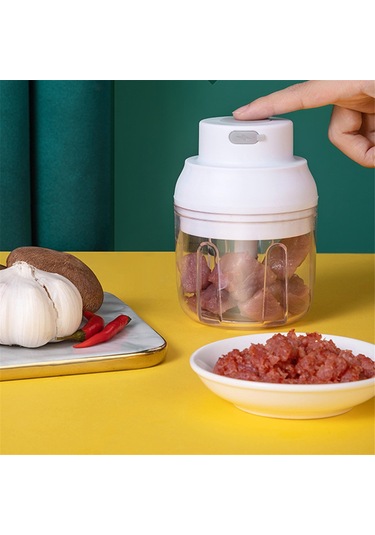 Mini Gıda İşlemcisi, Usb Şarj Edilebilir Güçlü Motor Zencefil Sarımsak Beyaz