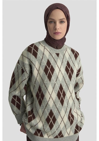 Armine Baklava Desenli Kazak 25kd6004 Gri Gri