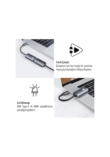 JEYI USB Type-C to HDMI 4K/60Hz Dönüştürücü Çevirici Adaptör