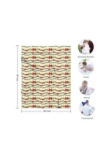 Noel Desenli 30x40 İnç Polar Battaniye, Yumuşak, Hafif Ve Kalın, Erkek, Kadın Ve Çocuk İçin Noel Tel Kurdele