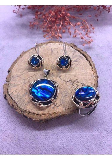 Okyanus Sedefi Gümüş Set 925 Ayar Doğal Taş