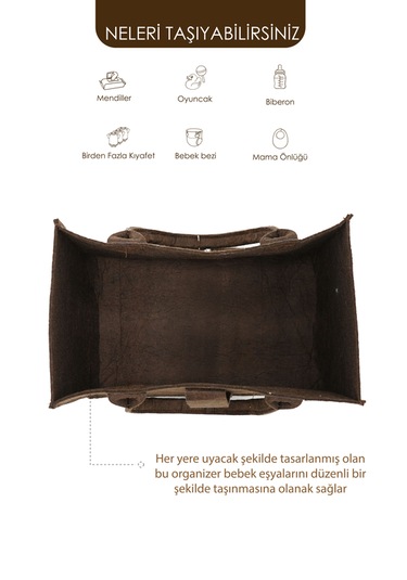 Mordesign Taşınabilir Keçe Çanta Yenidoğan Alt Açma Kadın Çantası Ev ve Seyahat Düzenleyici Organizer Kahverengi