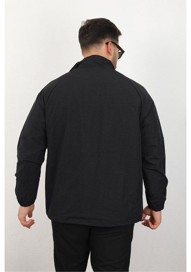 Erkek Relaxed Krinkıl Kumaş Baharlık & Yağmurluk Siyah Ceket Siyah