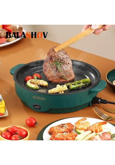 Ranyeek Yeşil 22cm Elektrikli Izgara, Hızlı Isınma, İki Yönlü Sıcaklık Kontrolü, Anti Kayma Tabanlı, Yağ Tasarruflu, Temizliği Kolay Yeşil