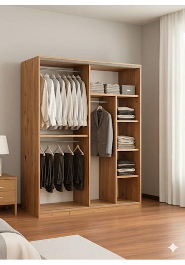 Toprak Sürgülü Dolap Gardırop 200 Cm Çam