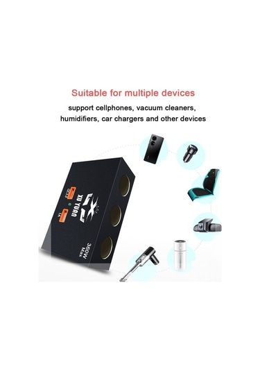 Pazly 180w/360w Çift Güçlu Araç Şarj Cihazı - 3 Sigara Ve 2 Usb Portlu Hızlı Şarj Aleti - Kompakt, Evrensel, Hızlı Şarj