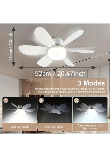 Xuweiwei Uzaktan Kumandali Akilli Tavan Fani 40w 52 07cm Cok Renkli 3 Hiz Ayarlı Led Aydinlatma E26 E27 Ampul Zamanalayici Yatak Oturma Odasi Garaj