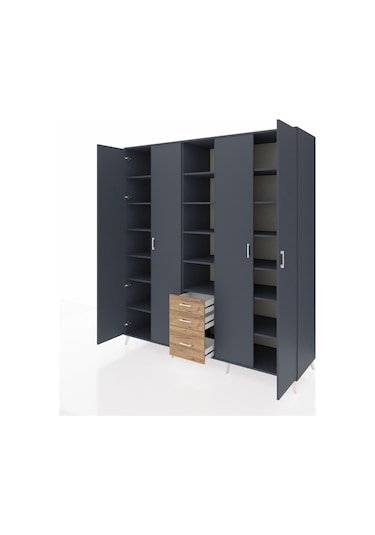 Kronos Dolap 17 Raflı 3 Çekmeceli 4 Kapaklı 220x59x243 Antrasit-antrasit/çam Antrasıt/atlas Çam