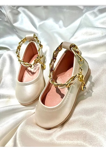 Stella Butik Bileği Metal Detaylı Kız Ćocuk Babet Ekru